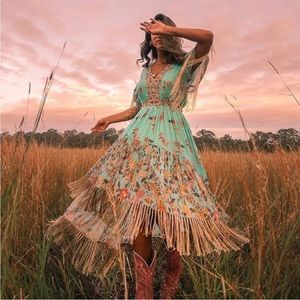 Spell & the Gypsy Hendrix Tasseled Dress - Sky - M